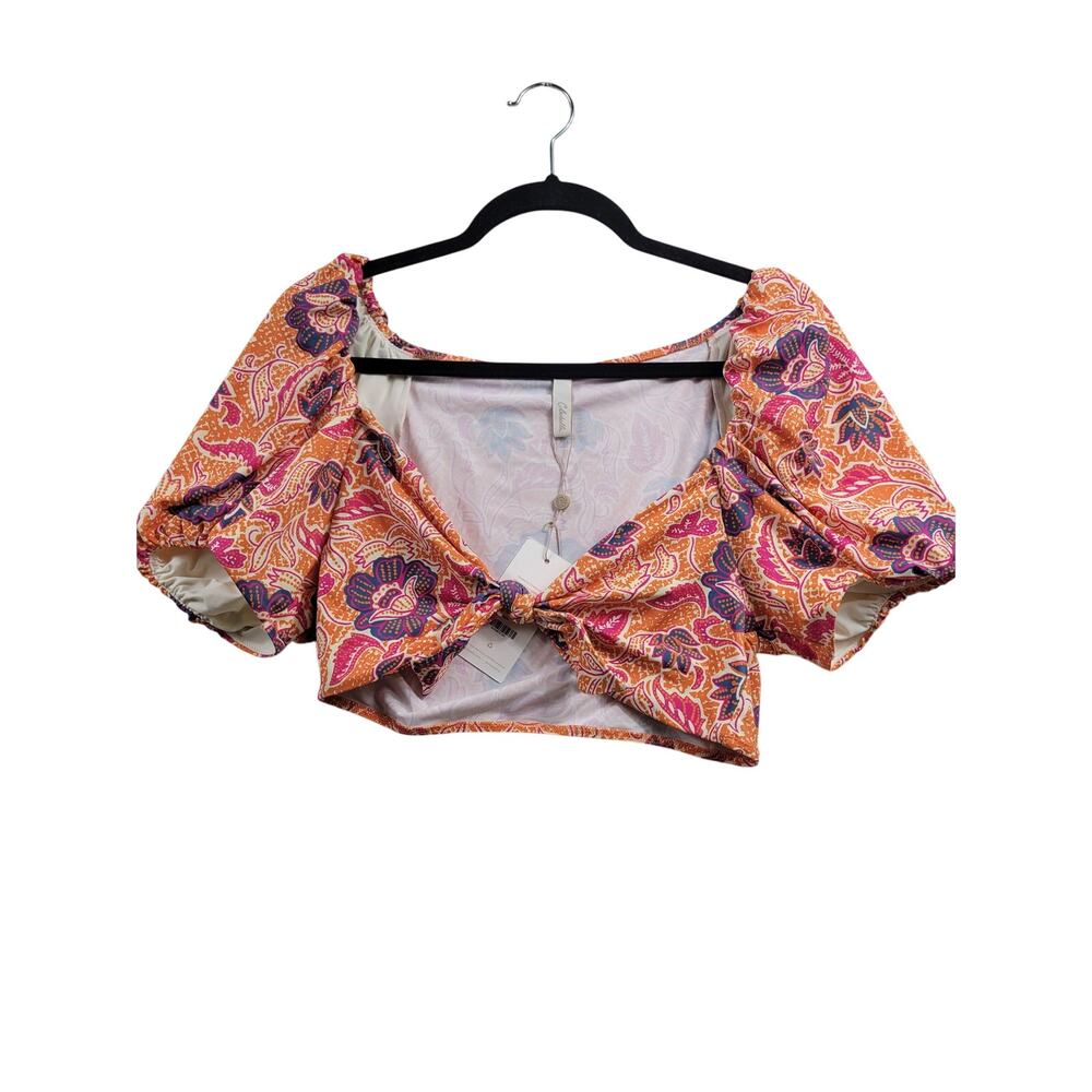 Cleobella NWT Floral Puff Sleeve Crop Top,Size L -  Woodblock Print